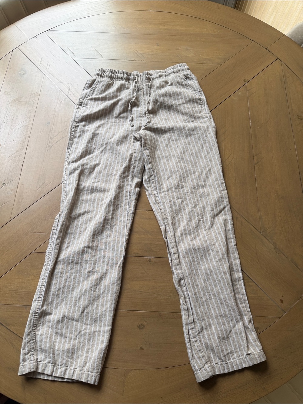 Women's Straight-Leg Linen Blend Stripe Pants - Beige